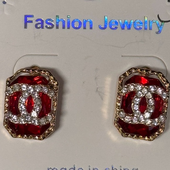 Fashion Jewelry Jewelry - Fashion Jewelry Gold and Red Earrings .75 inch